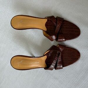 Guizeppe Zanotti High Heel Slides Brown/Croc Leather Print Size 41 Italy US 8
